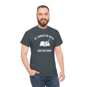 Camisa católica de São Francisco de Sales, camiseta católica de algodão, presente de crisma, presente de São Francisco, camiseta católica de São Francisco