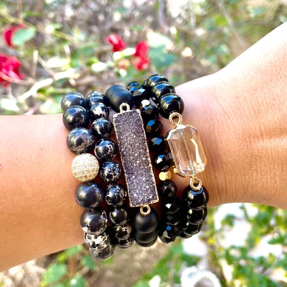 Black beaded cheap bracelet womens