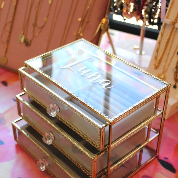 Gold Glass Jewelry Box Etsy