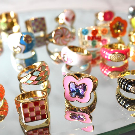 Drip Oil Enamel Rings Enamel Rings Colored Rings Heart Etsy