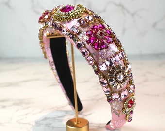 Alice Band Hairband Stunning Jewelled Baby Pink Embellished Headband Alice Band Hairband Stunning Jewelled Baby Pink Embellished Headband
