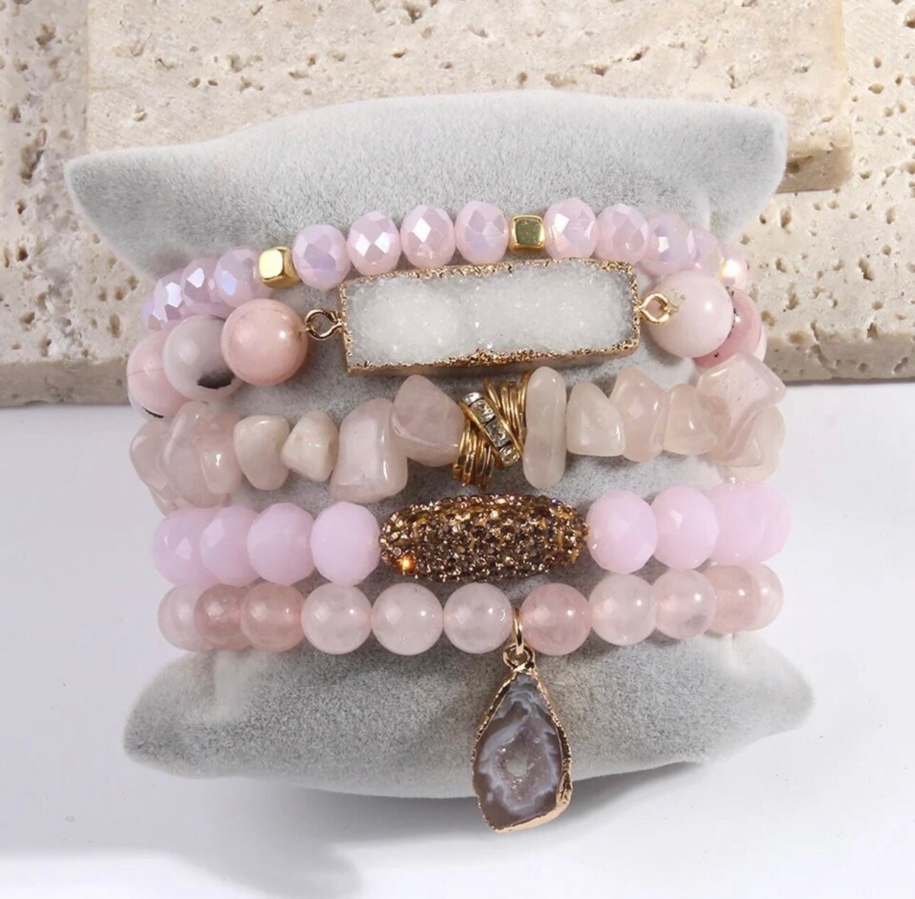 Rocksbox: Crystal and Pink Charm Bracelet Set by ALEX AND ANI