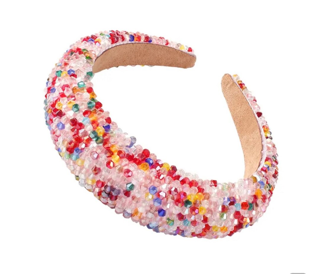 Beaded Headband Multicolor Headband Pink Rhinestones Etsy