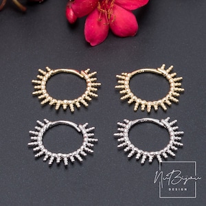 Dainty sun earrings, Beaded spikes hoop, Gold minimalist earrings, Clearance earrings, Boho earrings, Celestial hoop earrings, Fast shipping
