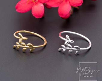 Adjustable Ring, Silver Leaves Ring, Open Ring, Stack Ring, Rings for Women, Silver Simple Ring, Minimalist Ring, Leaf Ring