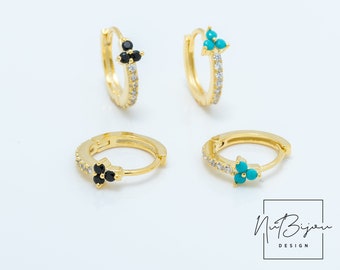 Turquoise Huggie Hoop Earrings, 925 Sterling Silver, Gold Plated