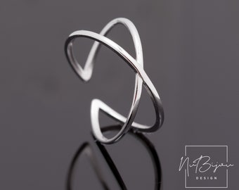 Adjust silver ring, Criss cross Ring, Silver cross X Ring, Minimalist ring, Silver open ring, Thin Silver X Ring, Rings for women