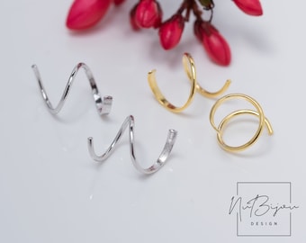 Silver Double Hoop Twist · Mini Spiral Earrings · Cartilage Earring