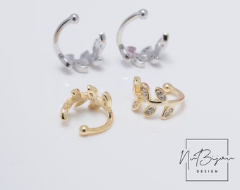 Sterling Silver Leaf Ear Cuff, CZ Greek Leaves, No Piercing