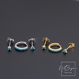 Earring set for multiple piercing, Fast shipping gift, Mix Trio blue Set, Set Tiny Turquoise Earring, Multi piercing earrings, Helix earring