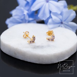Dainty Amethyst Stud Earrings • Tiny Purple CZ Gemstone • Minimalist Gold Earrings • February Birthstone Jewelry • Fast Shipping Gift
