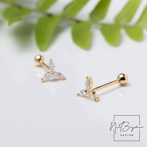 Screw back flower stud earrings, Fast shipping, Cubic zirconia flower with screw back stud earrings, Rose Gold Piercing, Gold Cz piercing