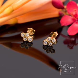 Dainty Bohemian Cz Stud Earrings, Minimalist Boho Earrings, Beaded Boho Earrings, Fast shipping gift, gold studs, Silver small Cz studs