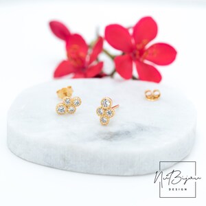 Dainty Bohemian Cz Stud Earrings, Minimalist Boho Earrings, Beaded Earrings, Little Stud earrings, 925 Sterling silver,  Gold vintage Studs