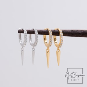 Spike Earrings, Cz spike hoops, Huggie earrings, 925 sterling silver hoops, Spike huggie hoops, Gold hoops, Spike huggies, Dagger earrings