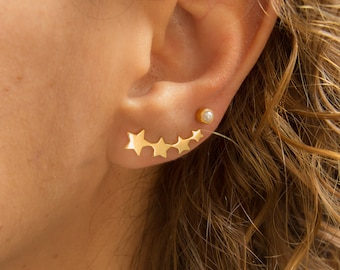 Sterling Silver Star Ear Climbers, Gold Climber Earrings, Stars Ear crawler earrings,Fast shipping gift,Cluster Star Earrings,Fancy earrings
