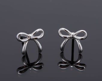Sterling Silver Bow Stud Earrings, Minimalist Ribbon Jewelry