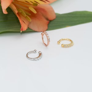 Gold cz ear cuff, Fast shipping gift, Ear cuff no piercing, Upper ear earring, Upper fake earring, Clip on ear cuff,Tiny Cartilage earring
