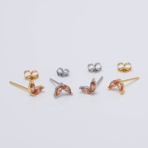 Dainty CZ Flower Stud Earrings • 2 Marquise Orange Stones • Minimalist Gold Studs • Tiny Earrings for Second Hole • Fast Shipping Gift