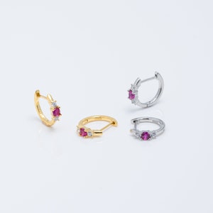 Pink stone Hoop earrings, Fast shipping gift, Pink gem hoop earrings, Ruby Pink Huggies, Sale Earrings, Small huggie hoop, Cartilage hoops