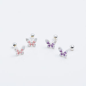 Tiny Butterfly Screw back Stud earrings, Minimalist earrings, 925 Sterling Silver earrings, Cartilage earrings, Helix, Lobe, Purple stud