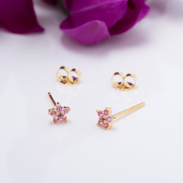 Tiny pink flower Stud earrings, Small stud earring, Minimalist earrings, Dainty earrings, Gold earrings, Cz flower earrings,fast shipping