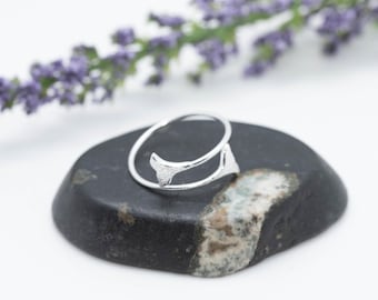 Anillo ajustable de plata de ley con forma de cola de ballena, joyería oceánica