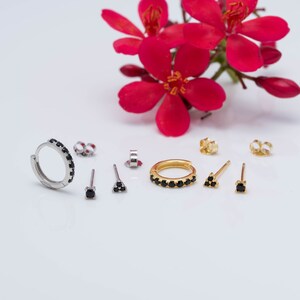 Set of 3 black earrings, Black stone set, Fast shipping gift, Mix Trio black onix Set, Set Tiny Earrings, Multi piercing earrings,Helix stud