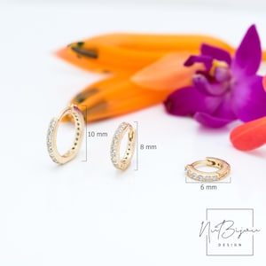 3 Huggie hoops 6mm-8mm-10mm, Gold Huggie earrings, Conch, Helix, CZ Second Hole Huggie Hoop Earrings, Fast shipping gift