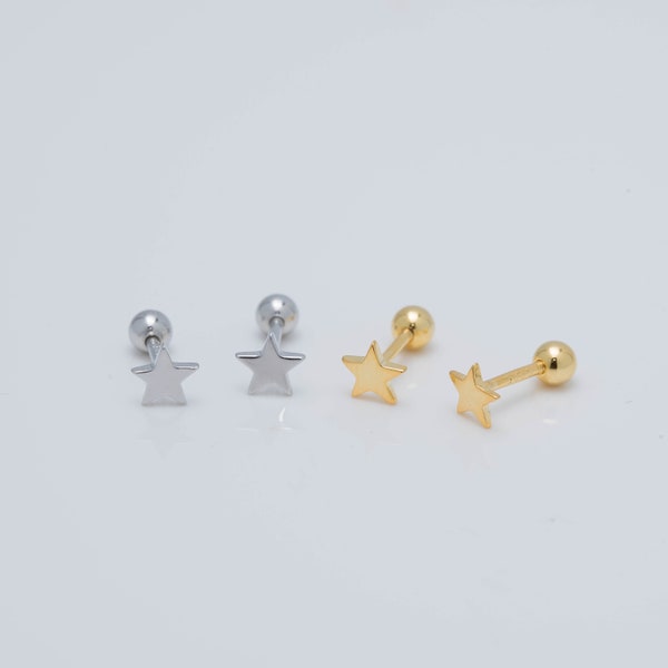 Tiny Star Screw Back Earrings, 925 Sterling Silver Star piercing Earring, Gold Star Studs, Helix/Tragus Earring, Minimalist Star Studs