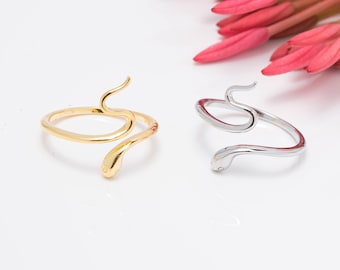 Sterling Silver Snake Ring, Adjustable Minimalist Ring