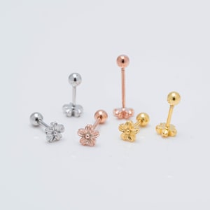 Pendientes de tachuelas de flores diminutas,Pendientes de tachuelas pequeñas,Pendientes minimalistas,Pendientes delicados,Pendientes de oro,Pendientes de plata de ley,Pendientes de cartílago