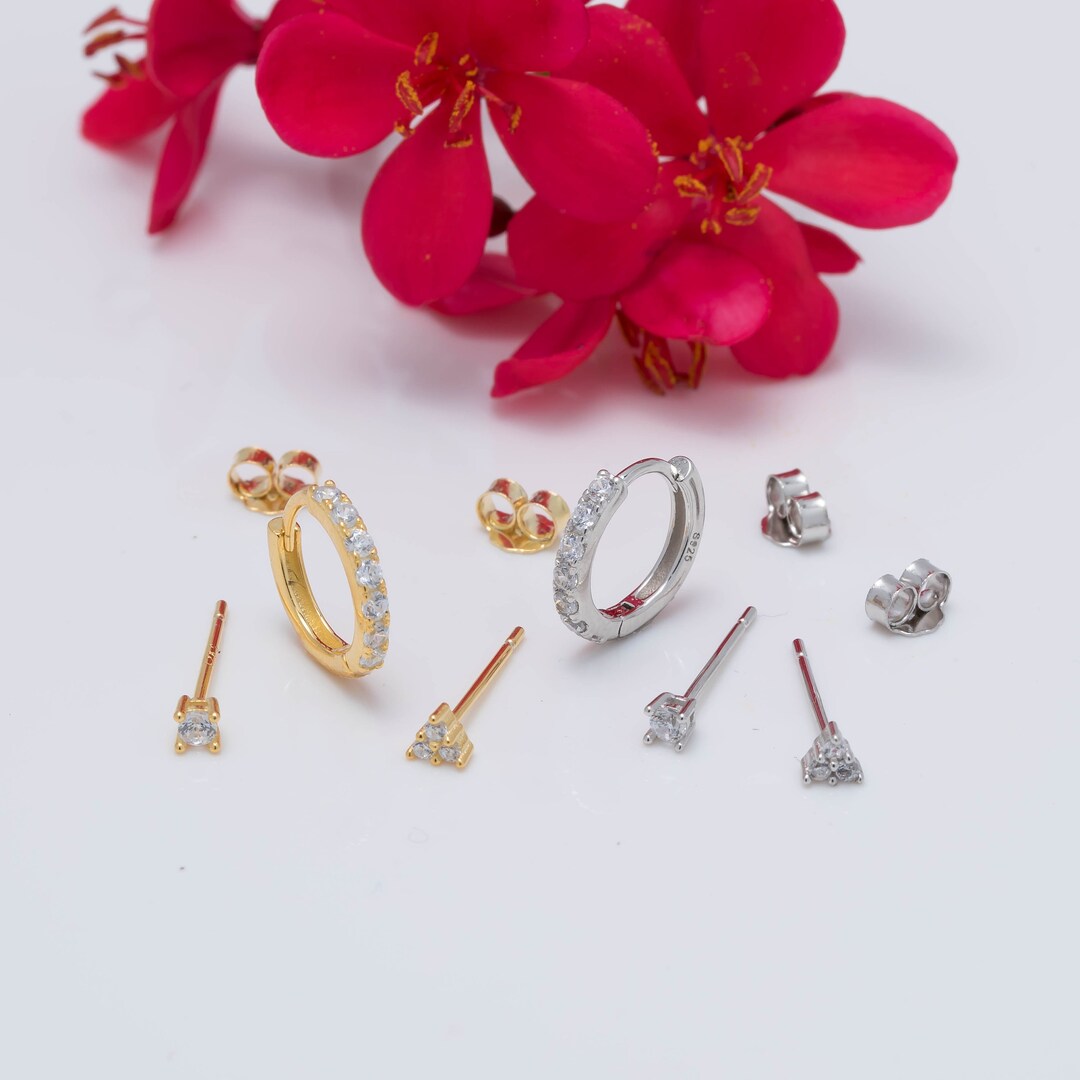 Set of 2 Stud and 1 Hoop Earrings, Fast Shipping Gifts, Tiny Charm