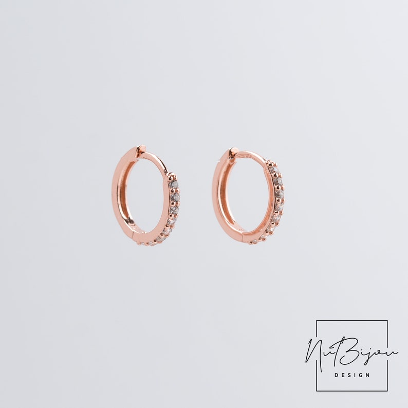 Helix hoop earrings Tiny Pave Huggie Earrings,4 sizes Cz earlobe hoop Gold conch hoop Fast shipping gift Rose Gold Huggie Hoop Earrings
