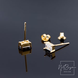 Sterling silver Baguette Earrings, Cz Baguette Stud, Second hole Earrings,Bridesmaid gifts, Gold studs, Fast shipping gift, Elegant looking