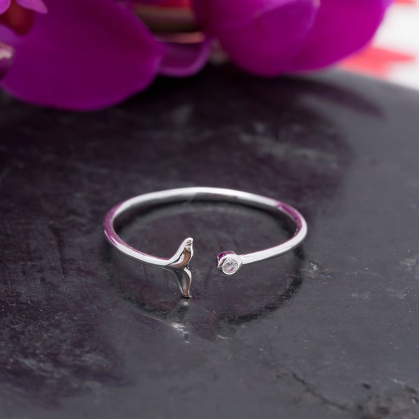 Sterling Silver Whale Tail Ring, Stacking Ring, Silver Mermaid Ring, Minimalist Statement Ring, Dolphin Tail Ring, Fishtail Ring, Ocean Ring