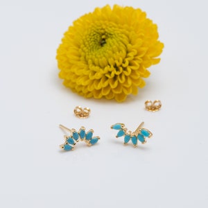 Turquoise Stud earrings, Minimalist earrings, Gold Marquise earrings, Cz flower earrings, Fast shipping, Cartilage Turquoise Earrings