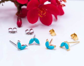 Dainty Turquoise Stud Earrings, 18k Gold Plated Sterling Silver