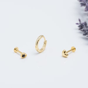 3pcs Single Earrings Set Sterling Silver, Set of 3 Earrings, Gold Earrings Set, Fast shipping gift, Multiple Piercings, Flat back earrings