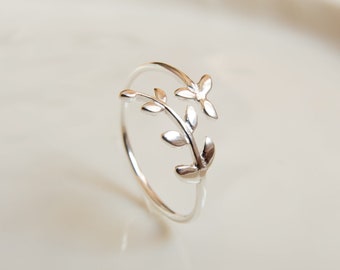 Adjustable Ring, Silver Leaves Ring, Open Ring, Stack Ring, Rings for Women, Silver Simple Ring, Minimalist Ring, Leaf Ring