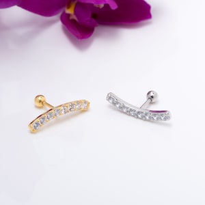 Rook piercing jewelry, CZ curved bar piercing, Inner Conch piercing, Cartilage earring, Bar earring, CZ stud, Curved bar stud, Helix, Conch
