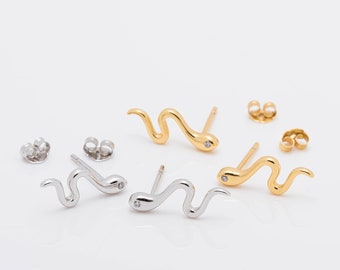 Sterling Silver Tiny Snake Stud Earrings, Minimalist Jewelry