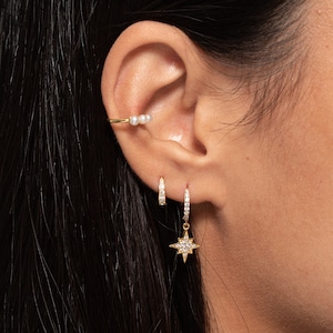 Three Pearls ear cuff Earring, Fast shipping gift, 925 Sterling Silver ear wrap, No piercing earrings , Minimalist ear cuff, Gold ear cuff,