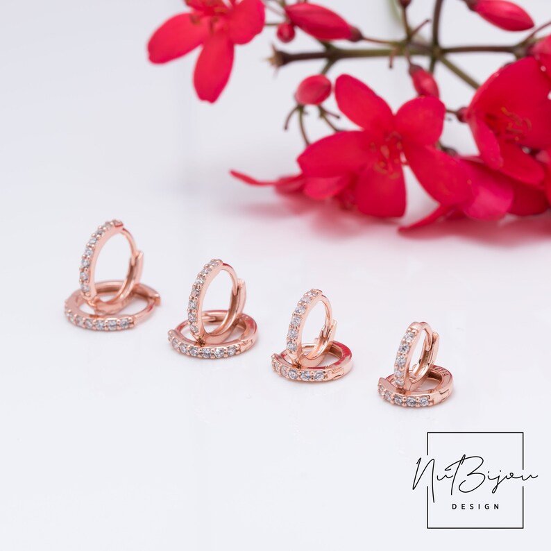 Helix hoop earrings Tiny Pave Huggie Earrings,4 sizes Cz earlobe hoop Gold conch hoop Fast shipping gift Rose Gold Huggie Hoop Earrings