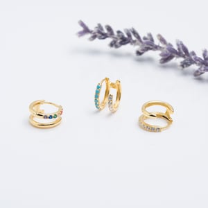 1 Piece CZ Double Gold Ear Cuff, Double Hoop Earrings, Duo Wrap Cartilage Cuff, Fast shipping gift, Fake Second piercing hoops