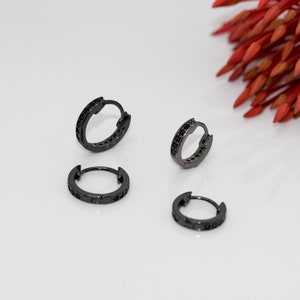 Cz black hoop earring, Black hoop earrings, Silver huggies earrings, Black  huggie, Punk Dark Black hoops, Silver Cz hoops, fast shipping
