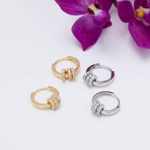 Huggie Hoop Earrings with Charm, Fast shipping gift, Sterling silver Huggie Hoops, Gold Huggie Hoop earrings, Cz Hoop earrings, Cute Hoops