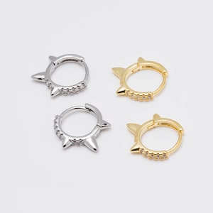 Spike Cz Hoop Earring, Small Sterling Silver Hoop Earring, Dainty Huggie Hoop Earring, Minimalist Spike Hoop Earring, Fast shipping gift