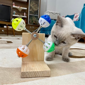 guineapigler Rotating Interactive Balls Toy for Cats, Exercise Cat Wheel Gift, Cat Furniture, Cat tree, Cat bed, Cat tower, Custom Wood play image 9