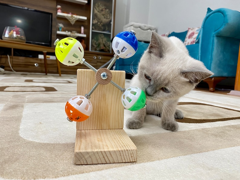 guineapigler Rotating Interactive Balls Toy for Cats, Exercise Cat Wheel Gift, Cat Furniture, Cat tree, Cat bed, Cat tower, Custom Wood play image 9